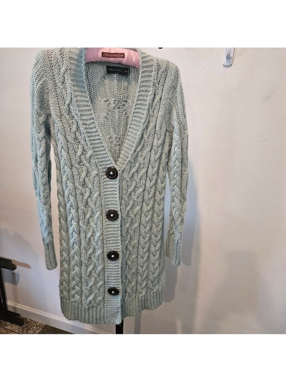 The Limited Cable Knit Soft Button-Down Cardigan Sweater S/M Light Green